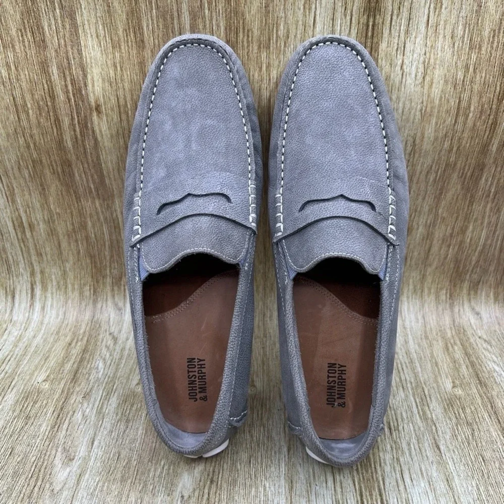 Johnston & Murphy Penny Loafer Men's Size 12 M Grey Leather J&M Flex 59-4537
